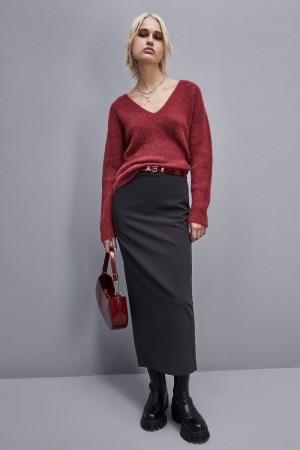 Patrizia Pepe Alpaca-blend Sweater With V-neck Rosse | 81UEIDMRK