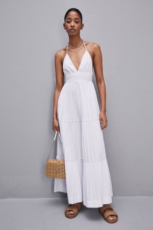 Patrizia Pepe Ankle-length Bare-back Pleated Dress Bianche | 06EVSJHRM