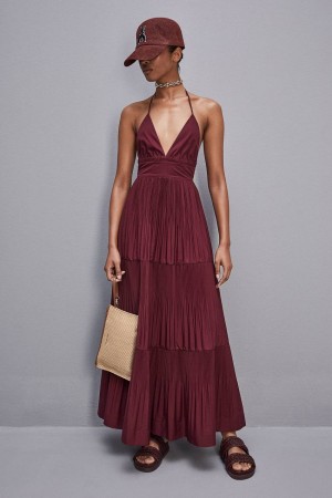 Patrizia Pepe Ankle-length Bare-back Pleated Dress Viola | 67NFISHJB
