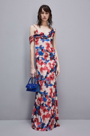 Patrizia Pepe Asymmetrical Neckline Dress In Viscose Satin Colorate | 62DMRJOCA