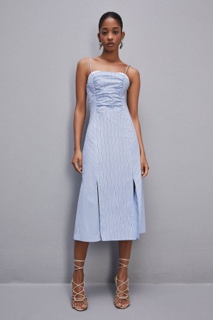Patrizia Pepe Bustier Midi Dress With Straps Blu Chiaro | 68IZYKMCQ