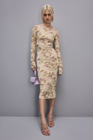Patrizia Pepe Camouflage Print Tulle Dress Militare | 34ISZKWDB