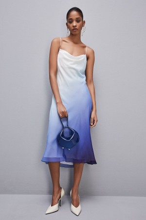 Patrizia Pepe Chiffon Drop-neck Midi Dress Blu Chiaro | 67ATLZPJD