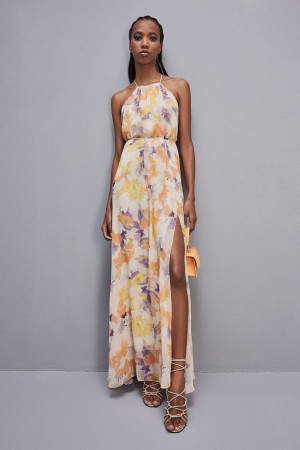 Patrizia Pepe Chiffon Jeweled Dress With American Neckline Colorate | 73EZFJAGY