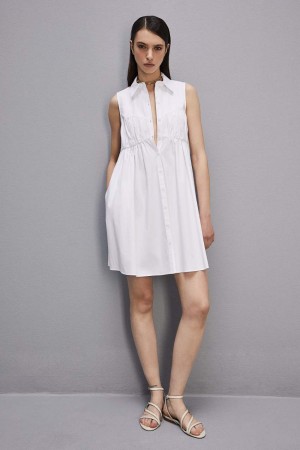 Patrizia Pepe Cotton Chemisier Mini Dress Bianche | 60IFZCEUY