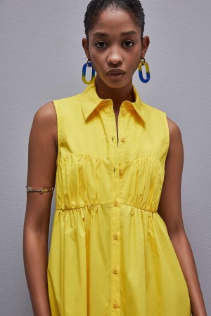 Patrizia Pepe Cotton Chemisier Mini Dress Gialle | 69ECJWBOX