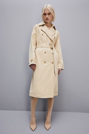 Patrizia Pepe Cotton Over Trench Coat Beige | 41ZTHBWPG
