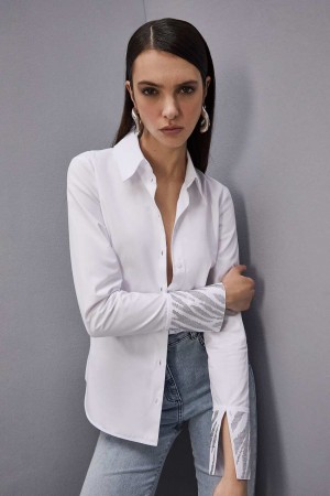 Patrizia Pepe Cotton Shirt With Rhinestones Bianche | 04PEWDCJT