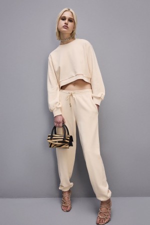 Patrizia Pepe Cotton Sweatshirt With Print Beige | 08JPAZVYB