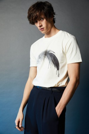 Patrizia Pepe Cotton T-shirt With Feather Print Bianche | 53HZBLKDA