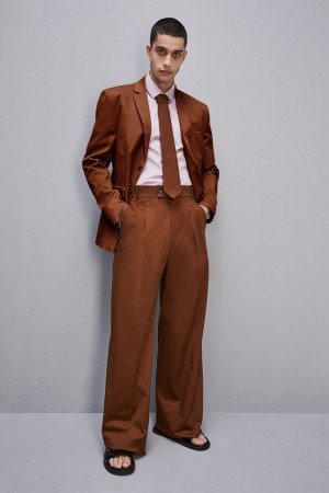 Patrizia Pepe Cotton Twill Pleated Pants Marroni | 38ZCFTDKL