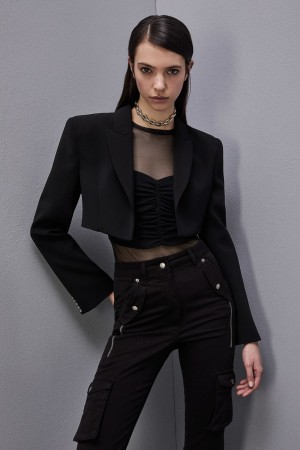 Patrizia Pepe Crepe Cropped Jacket Nere | 43EVSYFRN