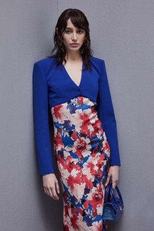 Patrizia Pepe Cropped Jacket In Sablè Crepe Fabric Blu Chiaro | 90ESMDKAB