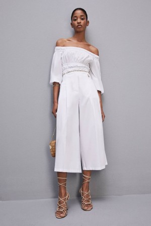 Patrizia Pepe Cropped Over Fit Pants Bianche | 70MBOSVRW