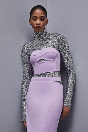 Patrizia Pepe Cut-out Bustier Top In Sablé Crepe Fabric Viola | 81GLUKJVP