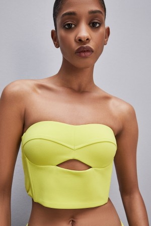 Patrizia Pepe Cut-out Bustier Top In Sablé Crepe Fabric Gialle | 30CWRNTHY