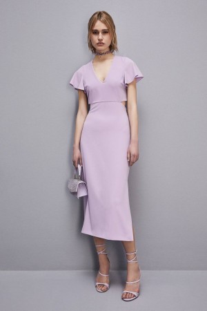 Patrizia Pepe Cut-out Midi Dress In Sablè Crepe Viola | 09NUVPEDG