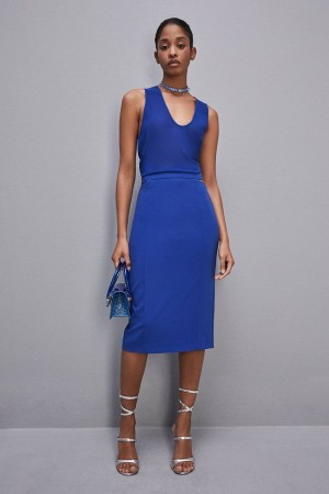 Patrizia Pepe Cut-out Midi Skirt In Sablè Crepe Blu Chiaro | 38KGNBRFU
