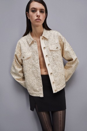 Patrizia Pepe Denim And Rhinestone Jacket Bianche | 98BSKZEUW