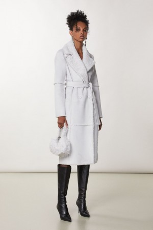 Patrizia Pepe Double Breasted Double Face Coat Bianche | 57HWQTJUA