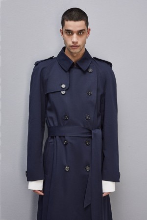 Patrizia Pepe Double-breasted Cotton Gabardine Trench Coat Blu | 78CJIBDWV
