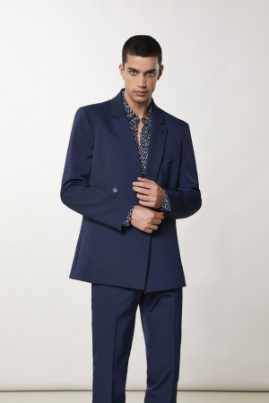 Patrizia Pepe Double-breasted Gabardine Jacket Blu | 92YICHOET