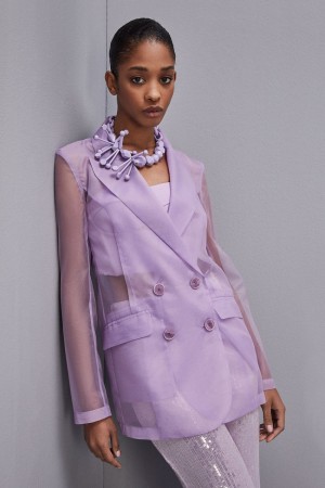 Patrizia Pepe Double-breasted Jacket With Regular Sleeves Viola | 48YMGQAEJ