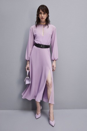 Patrizia Pepe Double-breasted-effect Dress With Soft Sleeves Viola | 10NYRGOFC