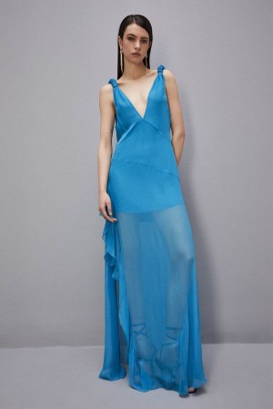 Patrizia Pepe Dress With Matching Viscose Crepon Sash Blu Chiaro | 27NLTYVPH