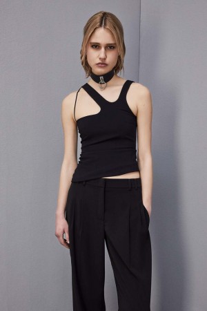 Patrizia Pepe Essential Asymmetrical Neckline Jersey Top Nere | 41QGEDIHP