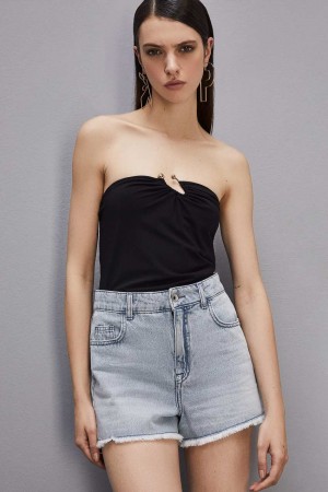 Patrizia Pepe Essential Bandeau Top With Décolleté Neckline Nere | 80SANBRUF
