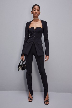 Patrizia Pepe Essential Corset-effect Jacket Nere | 91QXSOJKC