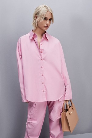 Patrizia Pepe Essential Cotton Over Shirt Rosa | 52KNUIECB