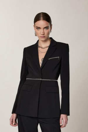 Patrizia Pepe Essential Crepe Jacket With Zipper Nere | 47PHJBFKZ