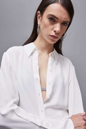Patrizia Pepe Essential Crepe Long-sleeved Shirt Bianche | 62AUBHYXI