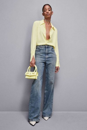 Patrizia Pepe Essential Crepe Long-sleeved Shirt Gialle | 14RLCWQVD