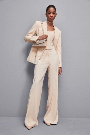 Patrizia Pepe Essential Crepe Palazzo-fit Pants Beige | 04ZHTPYXJ