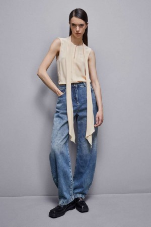 Patrizia Pepe Essential Crepe Top Beige | 53DGFMQZY