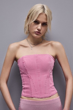Patrizia Pepe Essential Denim Bustier Rosa | 51BIAEJQS