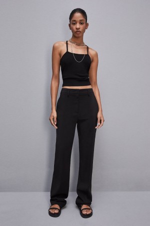 Patrizia Pepe Essential Ribbed Viscose Tank Top Nere | 76HXOFAWQ