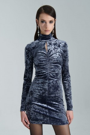 Patrizia Pepe Essential Velvet Dress Blu | 50FJQLPHR