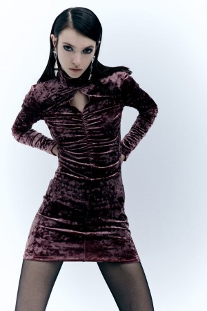 Patrizia Pepe Essential Velvet Dress Viola | 07QRANHMT
