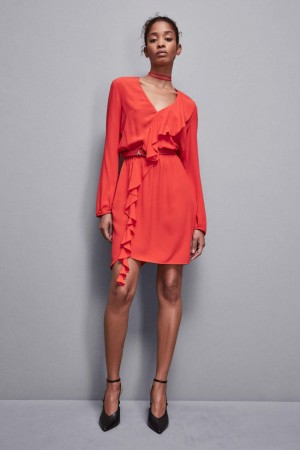 Patrizia Pepe Essential Viscose Mini Dress With Ruffles Rosse | 43FTOSLBK