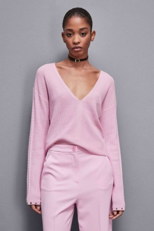 Patrizia Pepe Essential Wool Ribbed Sweater Rosa | 43HYCUTMO