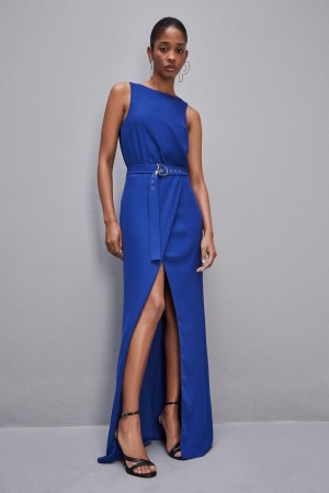 Patrizia Pepe Extra Long Soft Sleeveless Dress In Twill Blu Chiaro | 39BOFMASG
