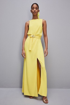 Patrizia Pepe Extra Long Soft Sleeveless Dress In Twill Gialle | 28ORWSXPI