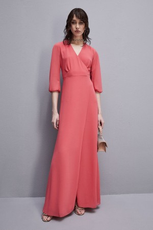 Patrizia Pepe Extra Long Wrap Dress In Georgette Rosa | 80BKCTWPF
