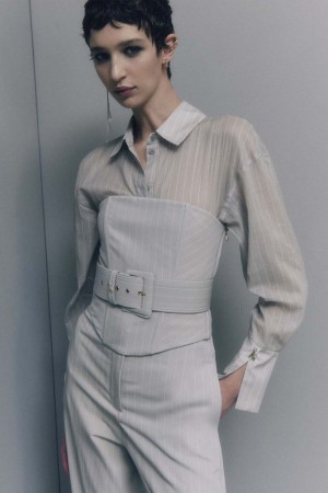 Patrizia Pepe Flannel Pinstripe Bustier Top Grigie | 34HTAWCBD