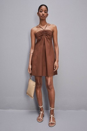 Patrizia Pepe Flared Mini Dress With Bare Shoulders Marroni | 10BTIPNML