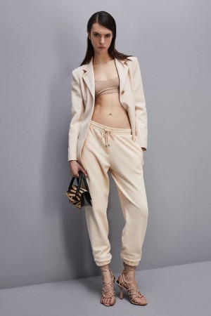 Patrizia Pepe Fleece Jogger Pants Beige | 83NJYZVFB